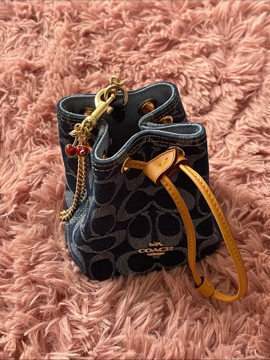 Coach Handbags - Coach Mini Bucket Bag in Navy Denim with Tan Leather Trim